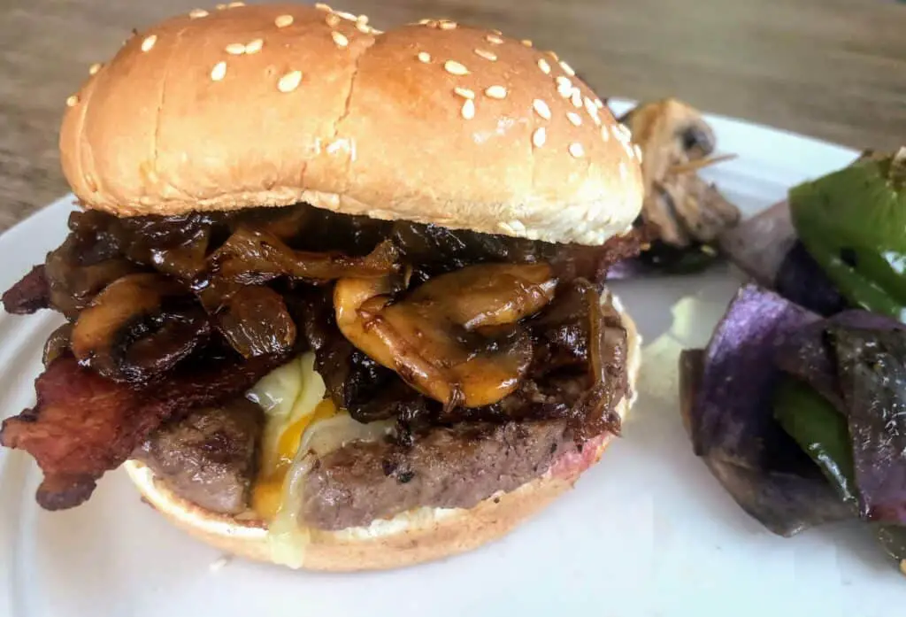 grilled burgers and vegetables