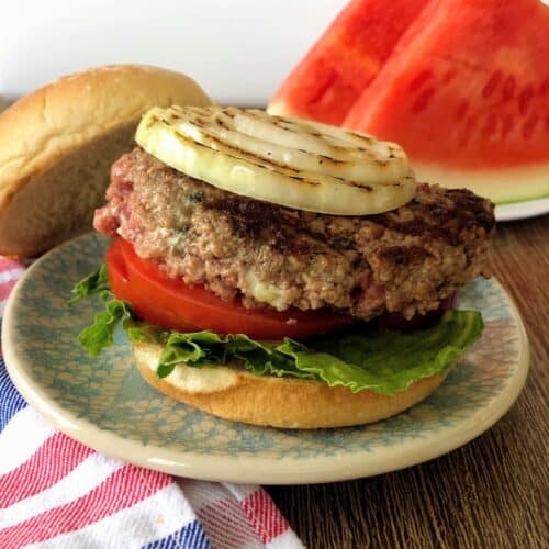 red, white, and blue cheeseburger