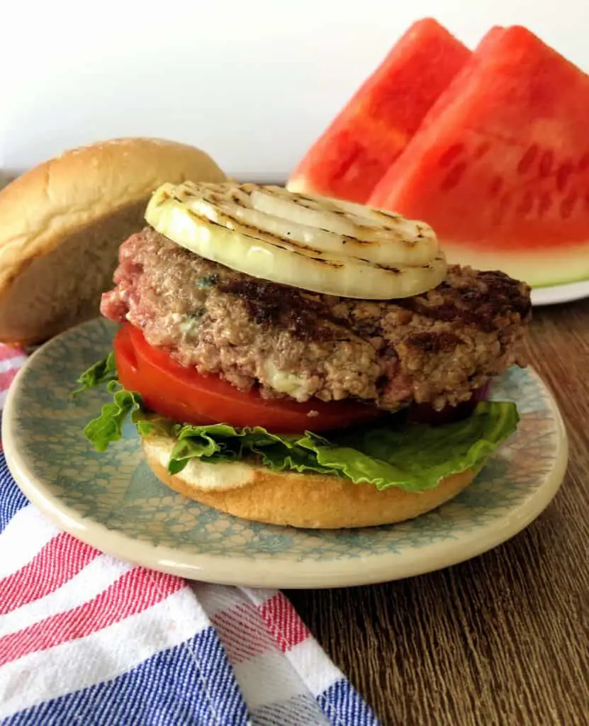 red, white, and blue cheeseburger