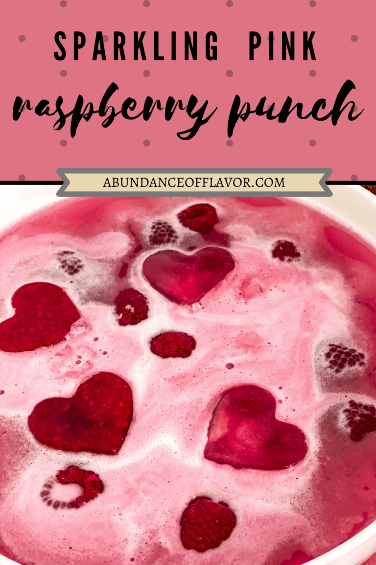 Sparkling Pink Raspberry Punch - with frozen hearts - Abundance of Flavor
