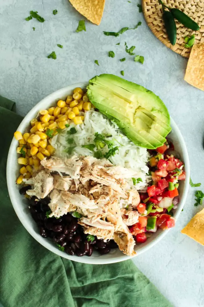 shredded chicken burrito bowl